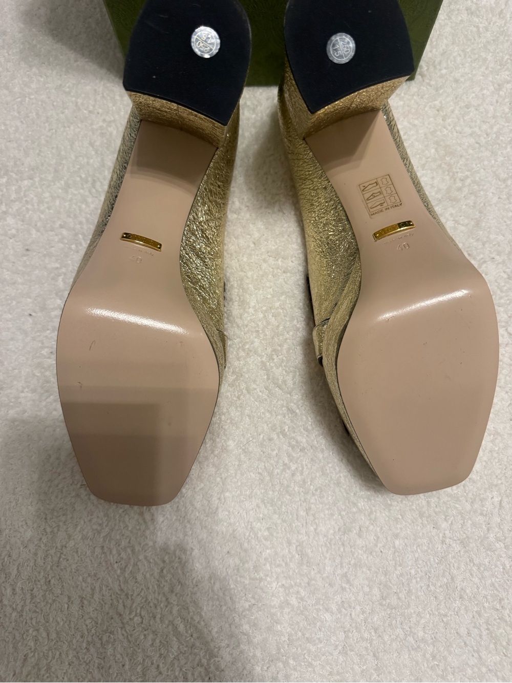 Gucci Metallic Gold Fringe Block Heel Loafers - Picture 6 of 10
